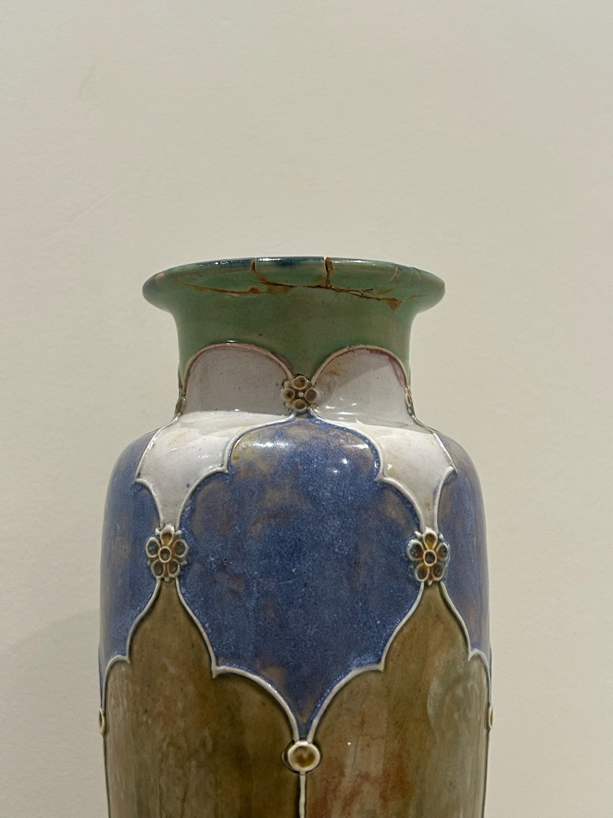 Royal Doulton Lambeth Stoneware Tall Vase Art Nouveau Blue Green A/F3