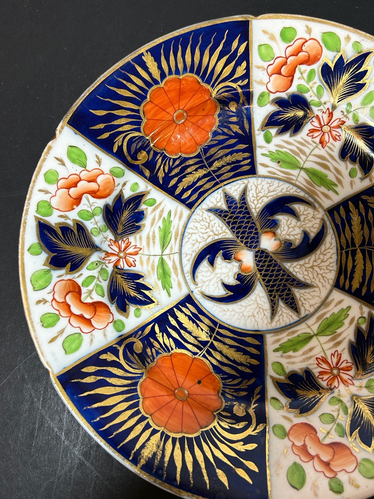Antique English Porcelain Imari Plate Old Japan Pattern Cobalt Gilt 21cm1