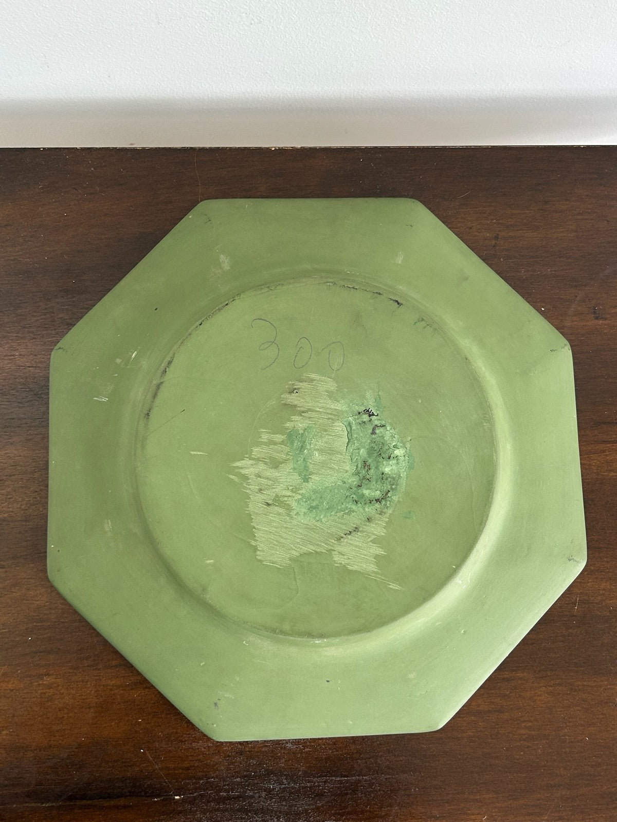 Antique Green Jasperware Octagonal Plate White Relief Swags 19th C 23cm6