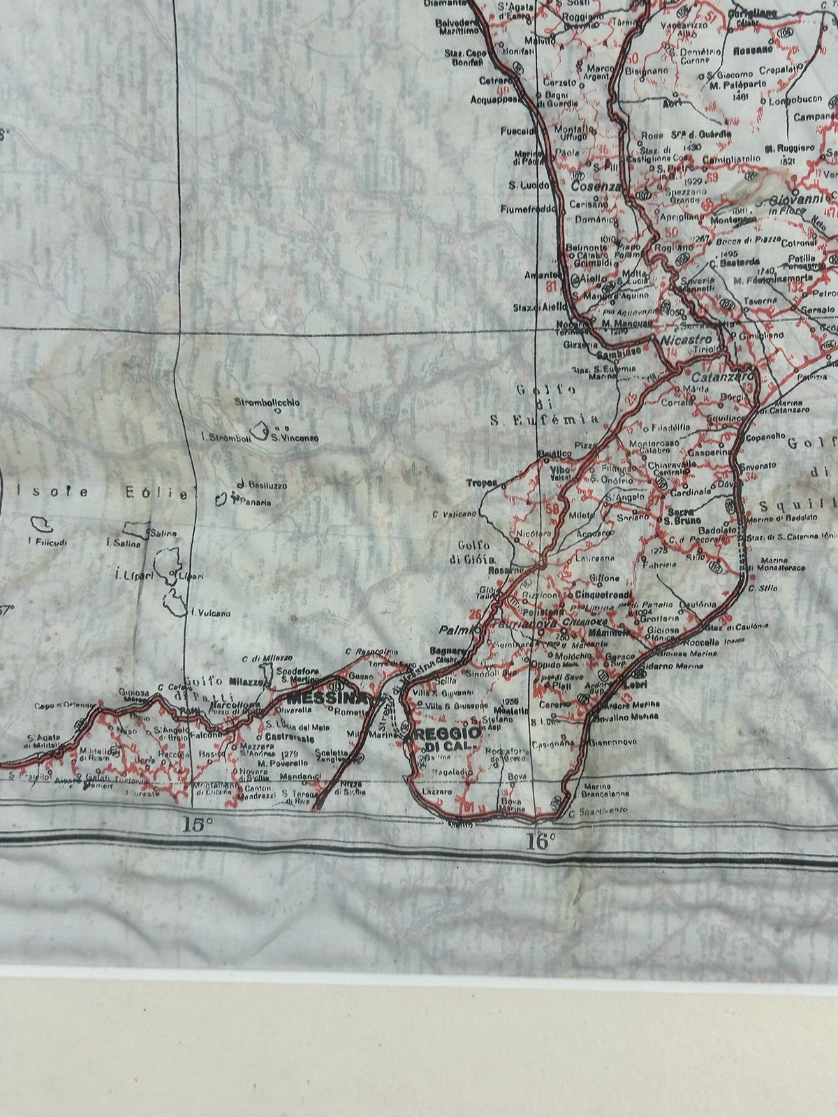 WWII MI9 Silk Escape Map Italy Sicily Sheet J4 1:1,378,000 RAF Evasion Framed5
