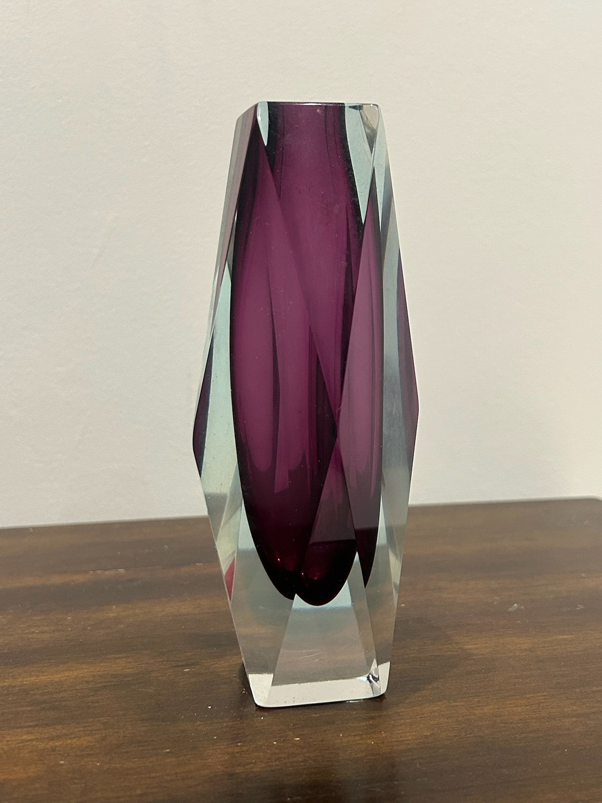 Murano Sommerso Faceted Glass Vase Amethyst Purple Mid Century0