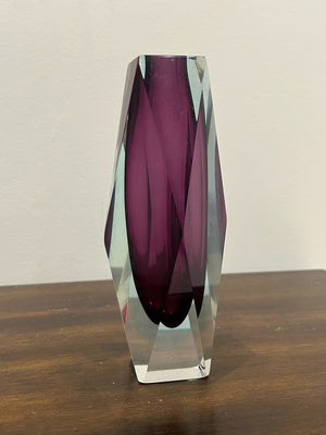 Murano Sommerso Faceted Glass Vase Amethyst Purple Mid Century