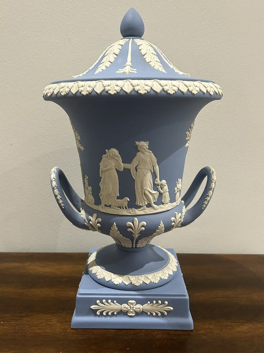 Wedgwood Blue Jasperware - Campagna Lidded Urn Vase