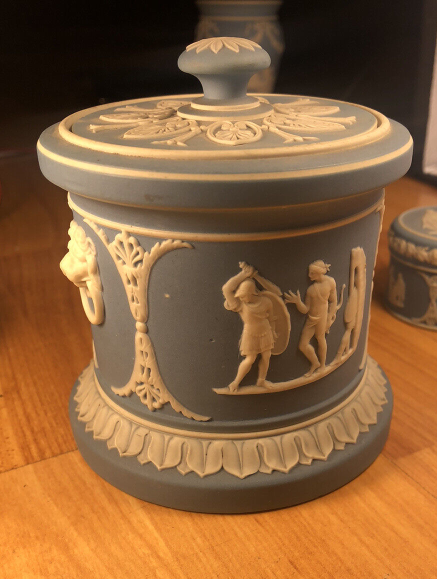 Wedgwood light blue tobacco jar early 19th century jasperware