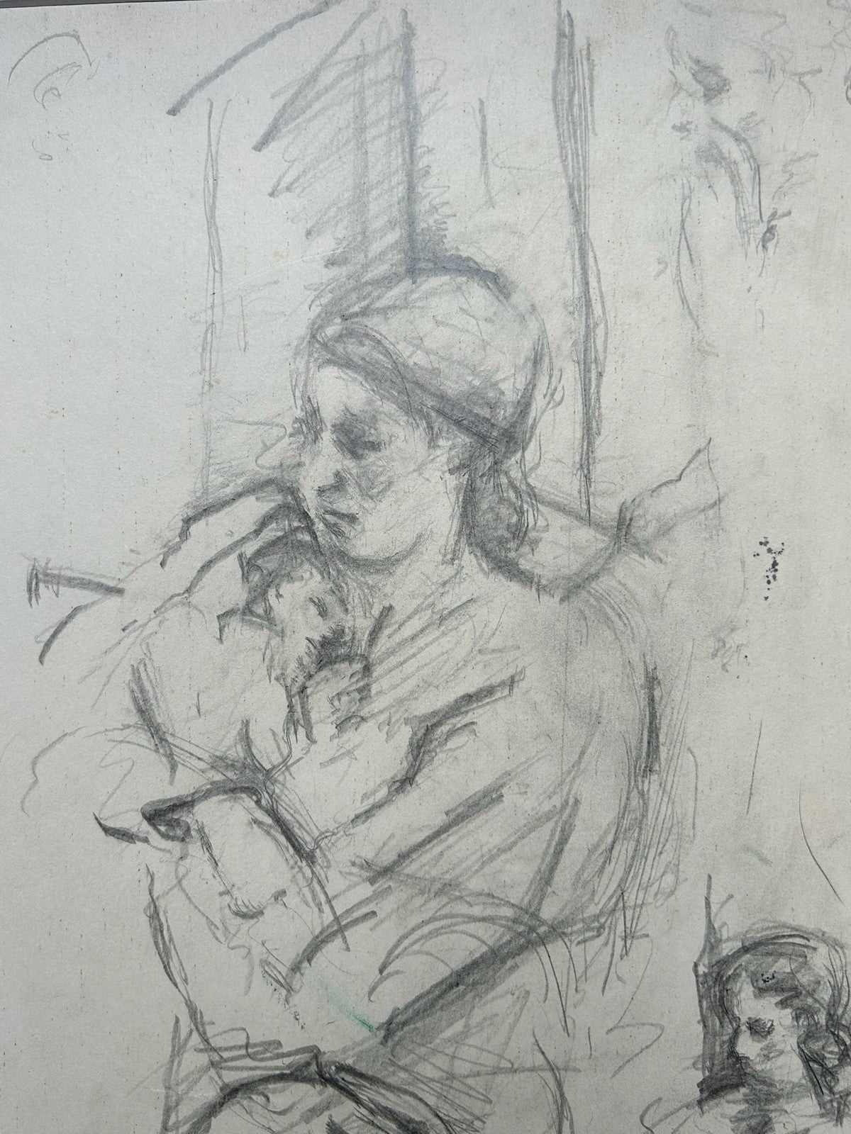 1930s Pencil Study Sheet Mother & Child Figure Sketches American School1