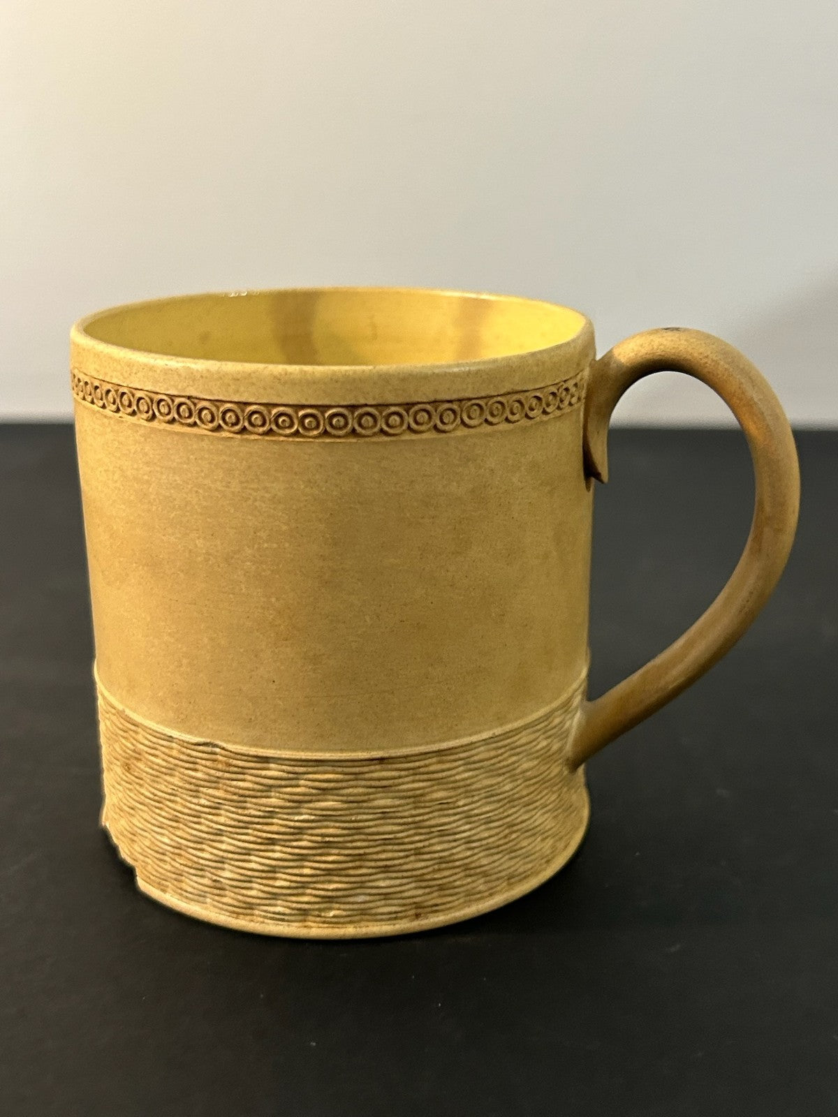 Antique English Caneware Cup c1800 1820 Engine Turned Basketweave 8cm A/F2