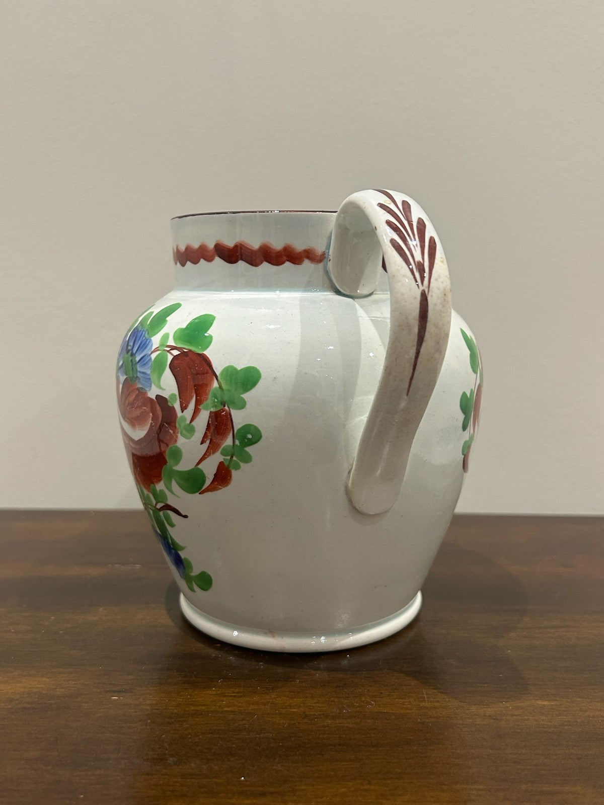 Georgian Pearlware Jug Hand Painted Enamel Red Roses c.18203