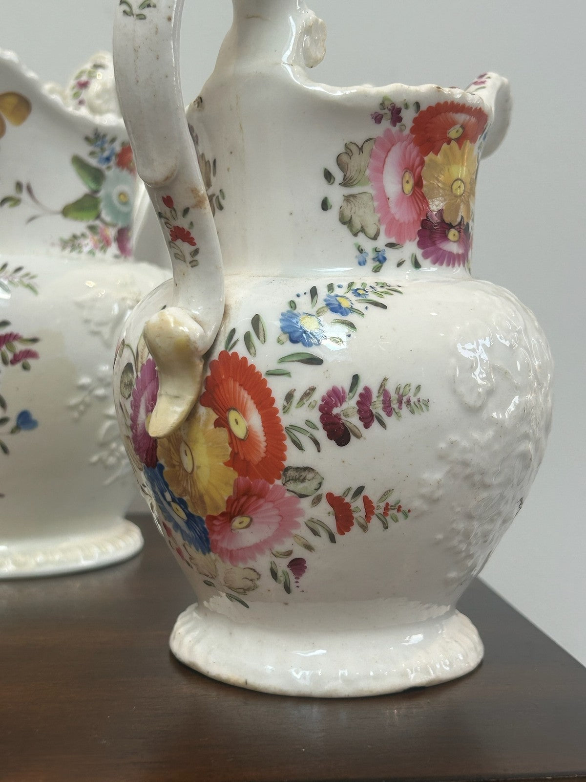 Set of Four Coalport Porcelain Water Jugs c1830 Hand Painted Floral5