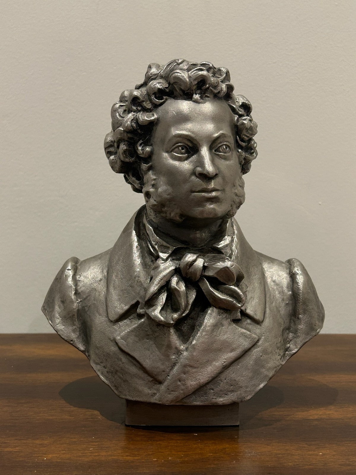 Silvered Metal Portrait Bust Alexander Pushkin Russian Poet0