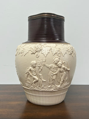 Large Turner Stoneware Jug 23cm Bacchanalian Classical Relief Georgian c1800