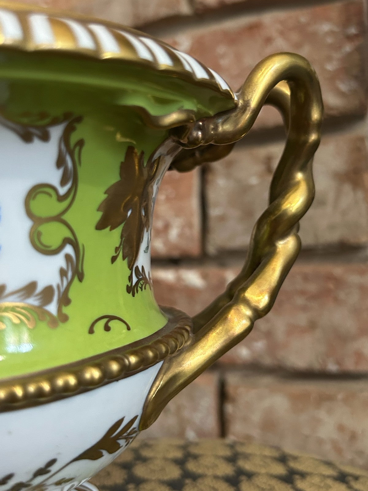 Dresden Porcelain Twin Handled Campana Urn Green Gilt Floral Reserves Plinth12