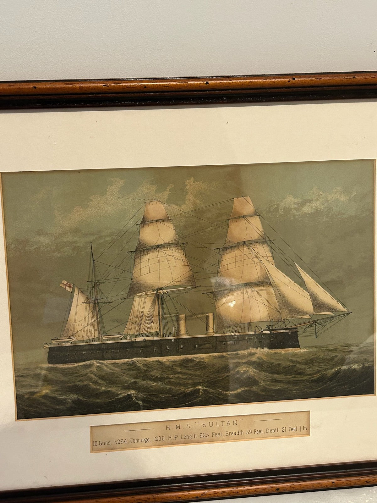 Antique Print Royal Navy Steam Frigate HMS 12 Guns F Johnson Portsea Framed1