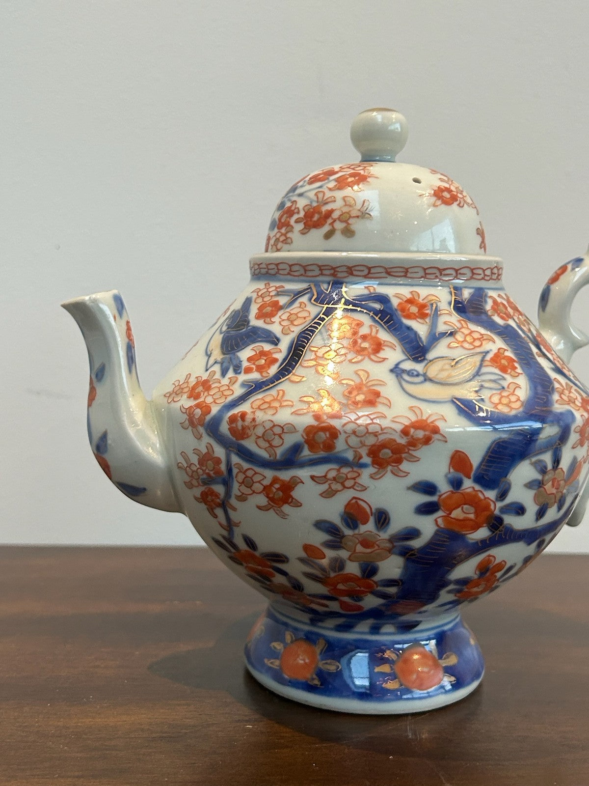 Antique Chinese Export Imari Porcelain Teapot Cover Red Blue Painted 17cm7