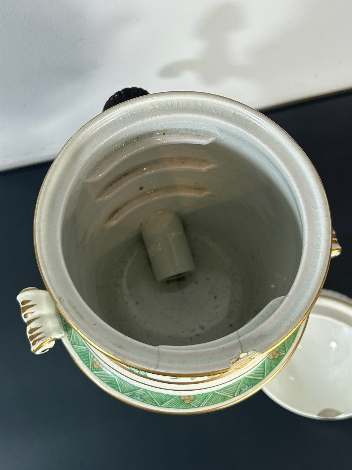 Antique Victorian Wedgwood Beanes Patent Tea Infuser Urn Green Floral Gilt 35cm7