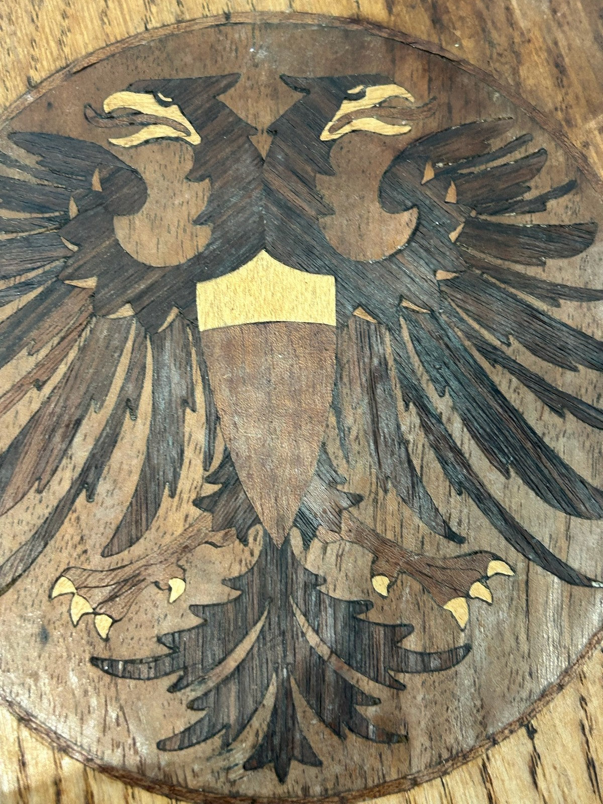 Antique Austro Hungarian Marquetry Wood Dish Double Headed Eagle Shield Imperial4