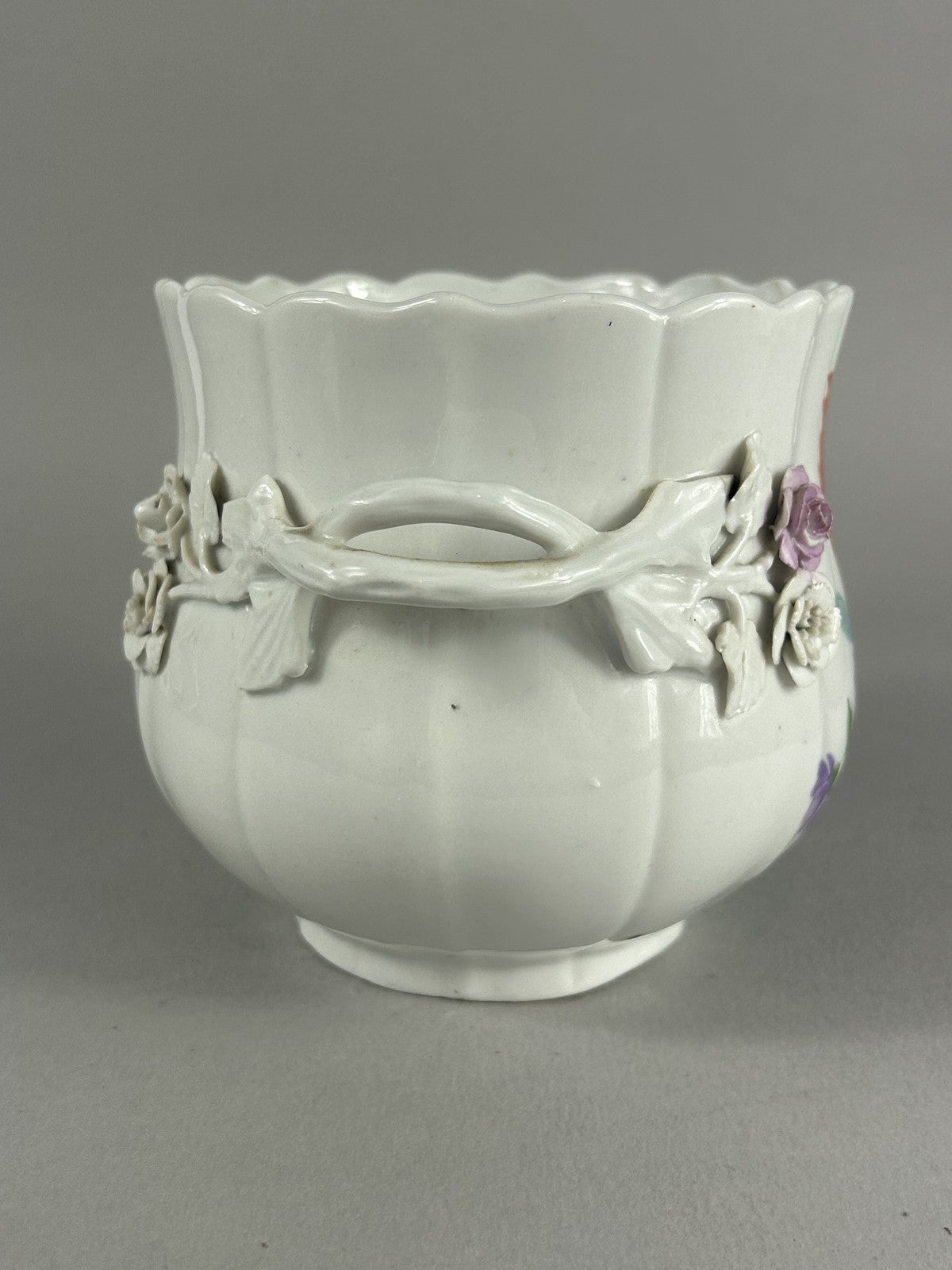 Meissen style porcelain two handled floral bowl with applied roses