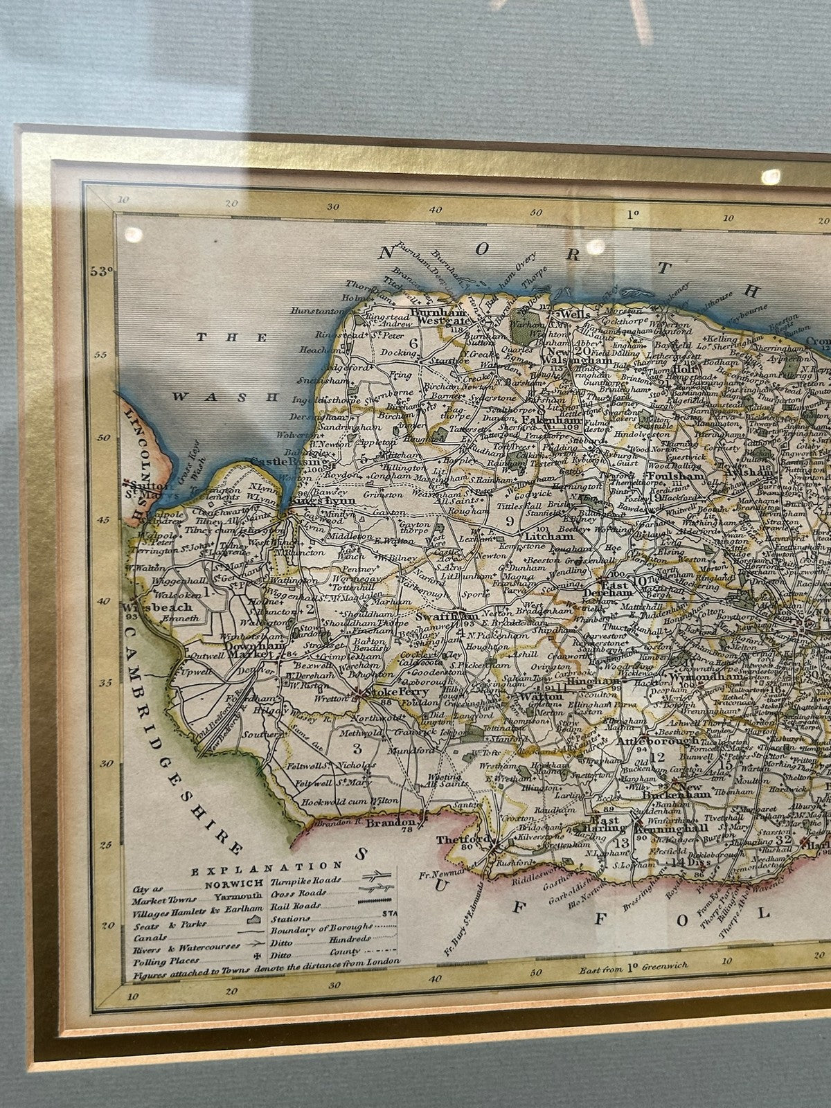 Antique Map of Norfolk H. Cooper 1808 Hand Coloured Miniature Framed0