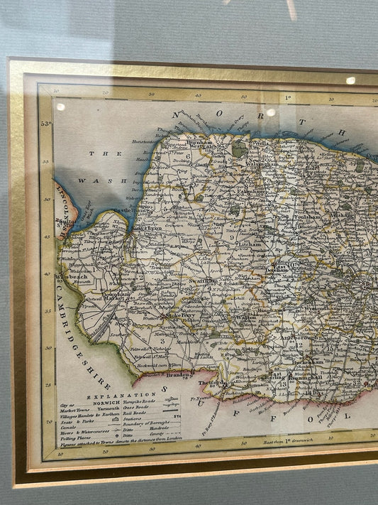 Antique Map of Norfolk H. Cooper 1808 Hand Coloured Miniature Framed0