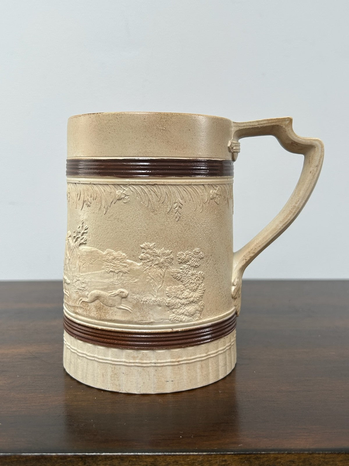 Antique Turner Stoneware Mug Tankard c1810 Sprigged Relief Georgian Drab2