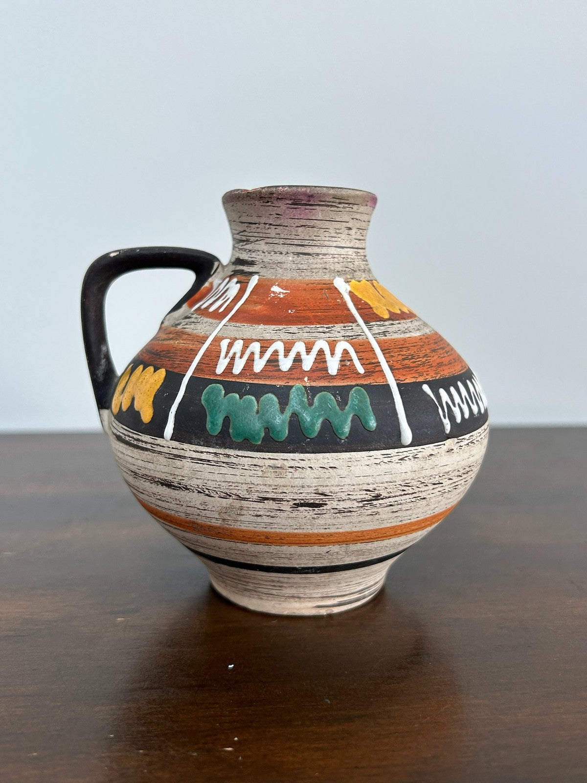 Folk Studio Pottery Globular Handled Vases Geometric A/F Chip0