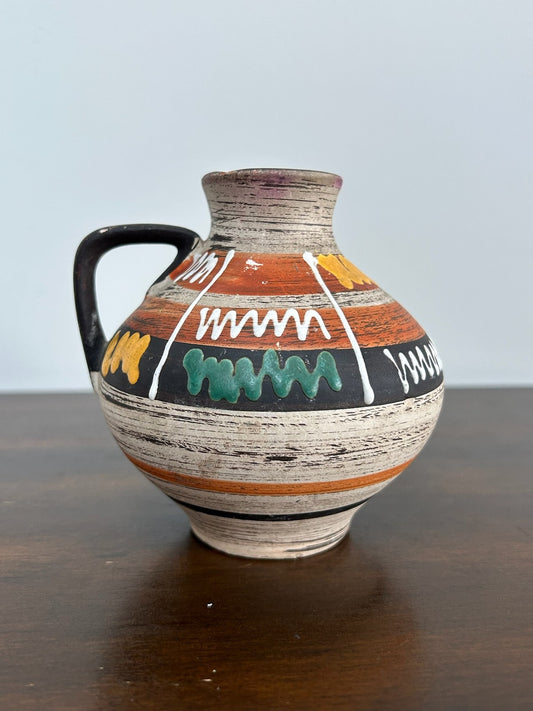 Folk Studio Pottery Globular Handled Vases Geometric A/F Chip0