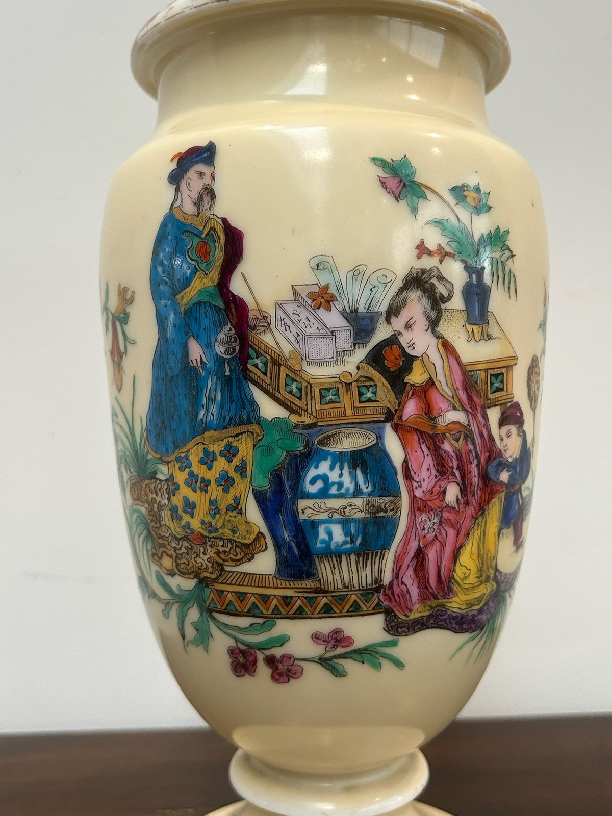 Pair Antique Victorian French Opaline Glass Chinoiserie Vases Hand Enamelled14