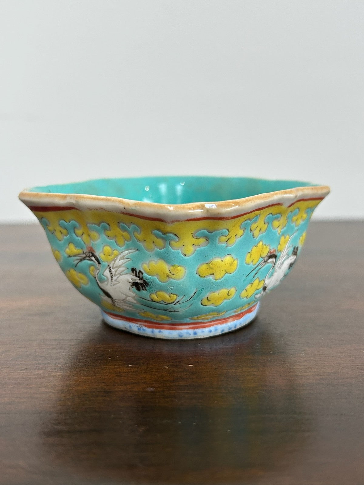 Antique Chinese Green Yellow Ground Porcelain Bowl 19th Century Qing 8cm1
