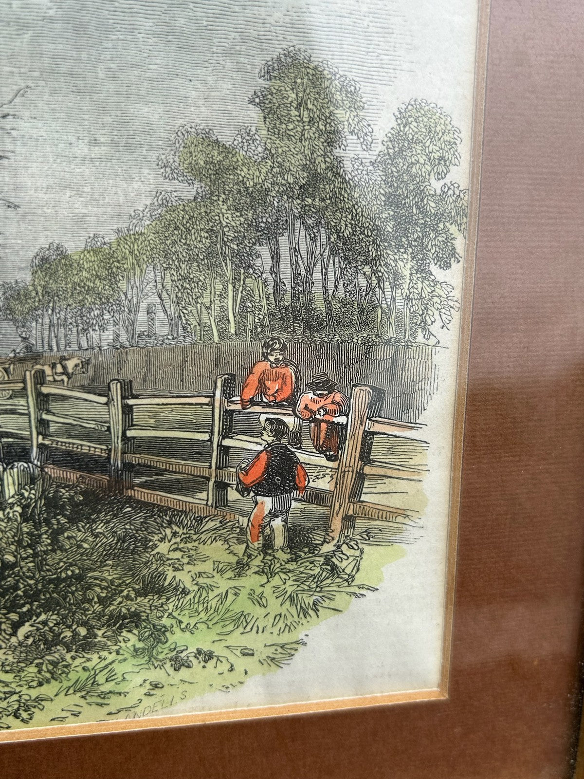 Framed Hand Coloured Engraving Country Church c.1846 Antique Print4