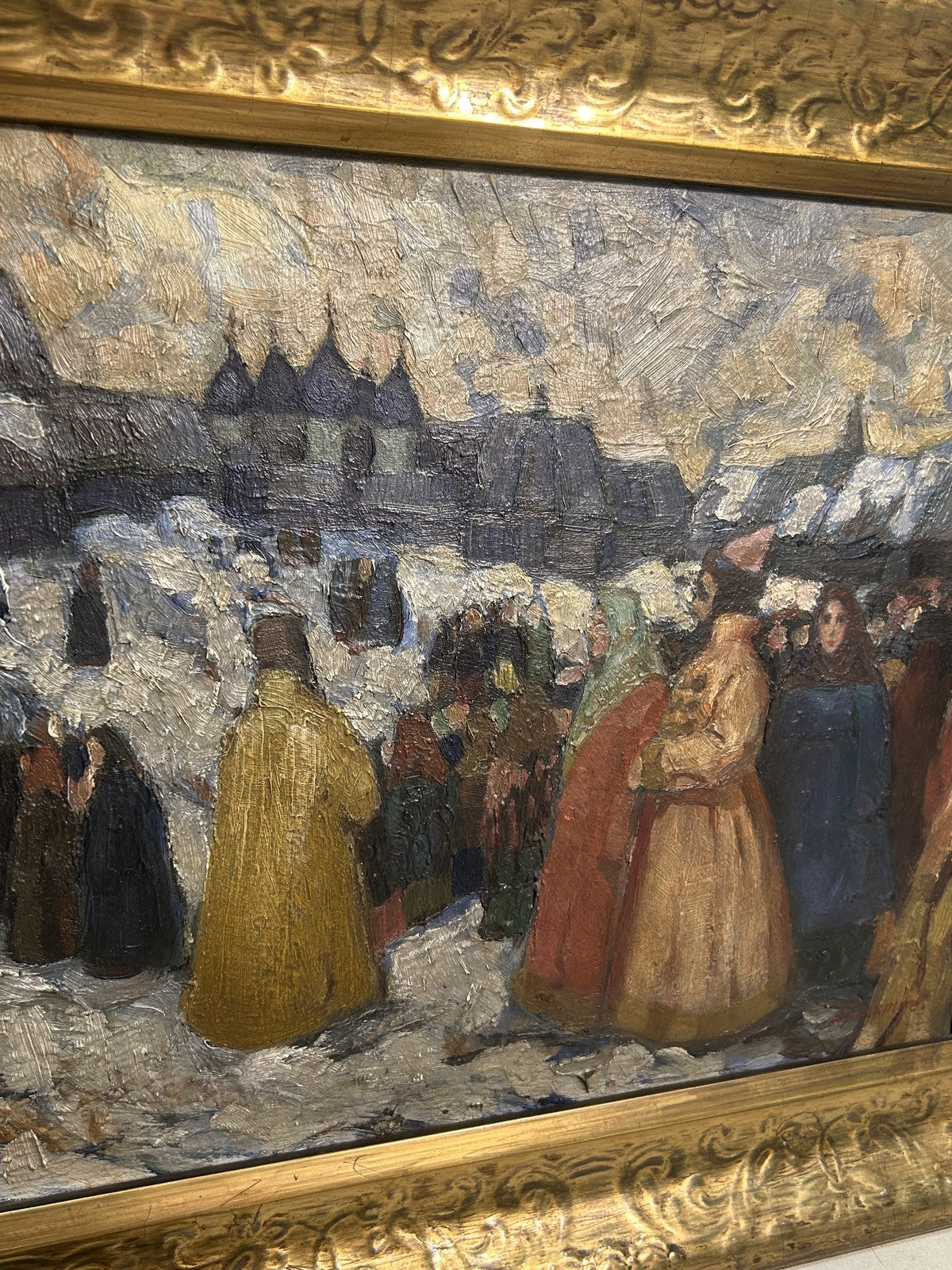 Antique Oil Painting "Going to Church" Russian Scene — Rasumov2