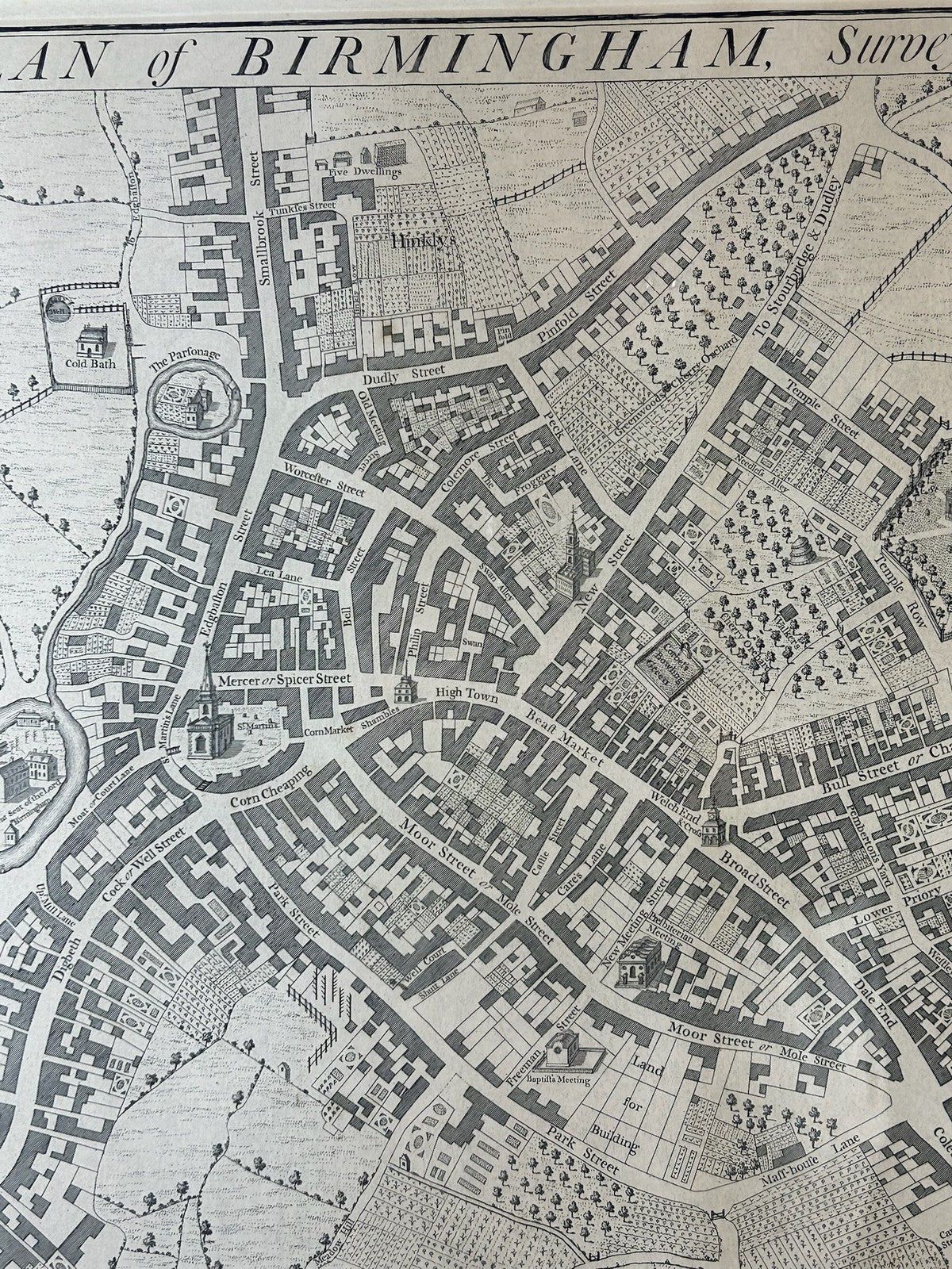 William Westley Plan of Birmingham 1731 18th Century Engraved Town Plan Framed3