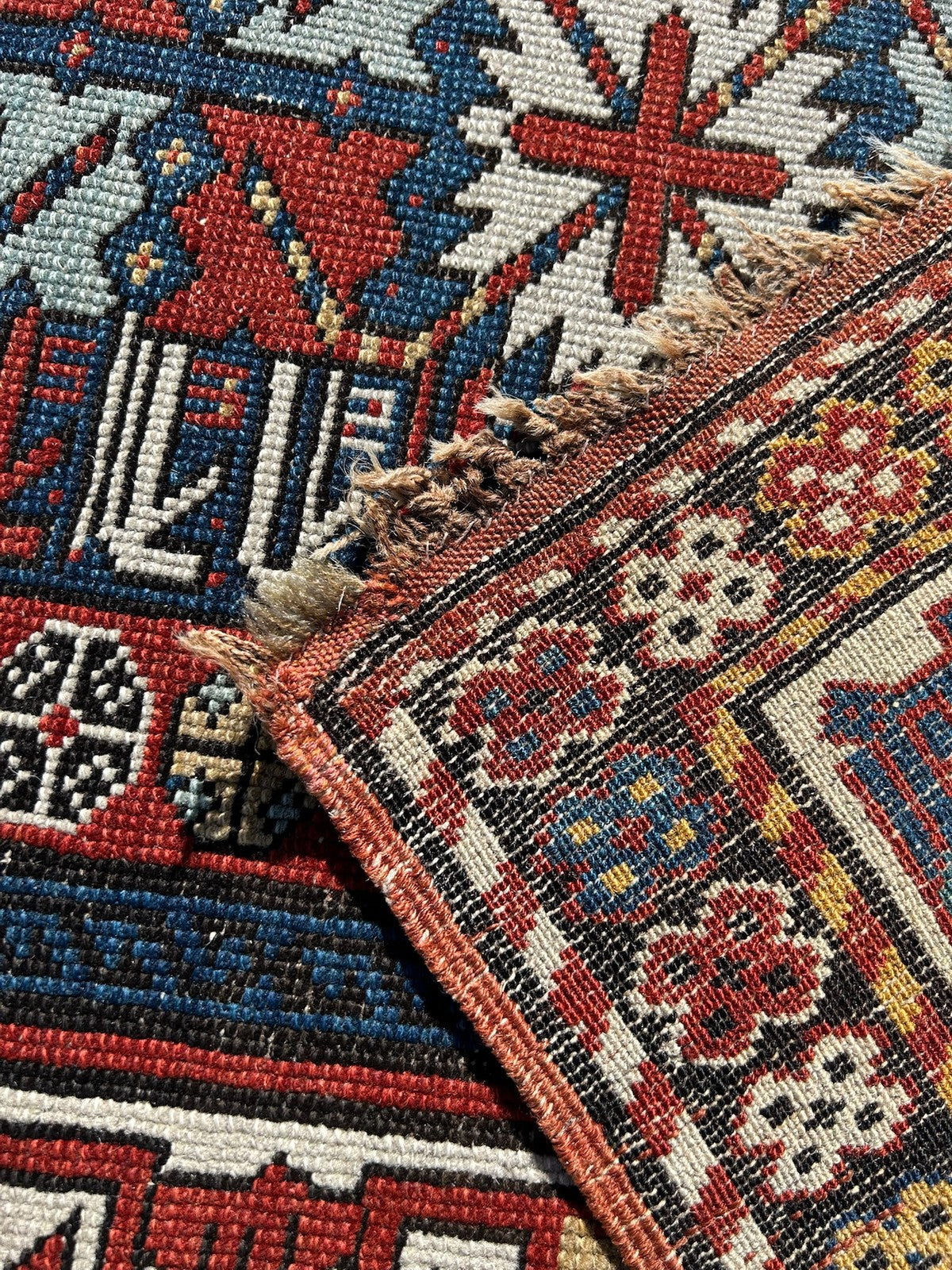 Antique Caucasian Kuba Shirvan Afshan Rug Hand Knotted Wool Blue 19thC 150x100cm10