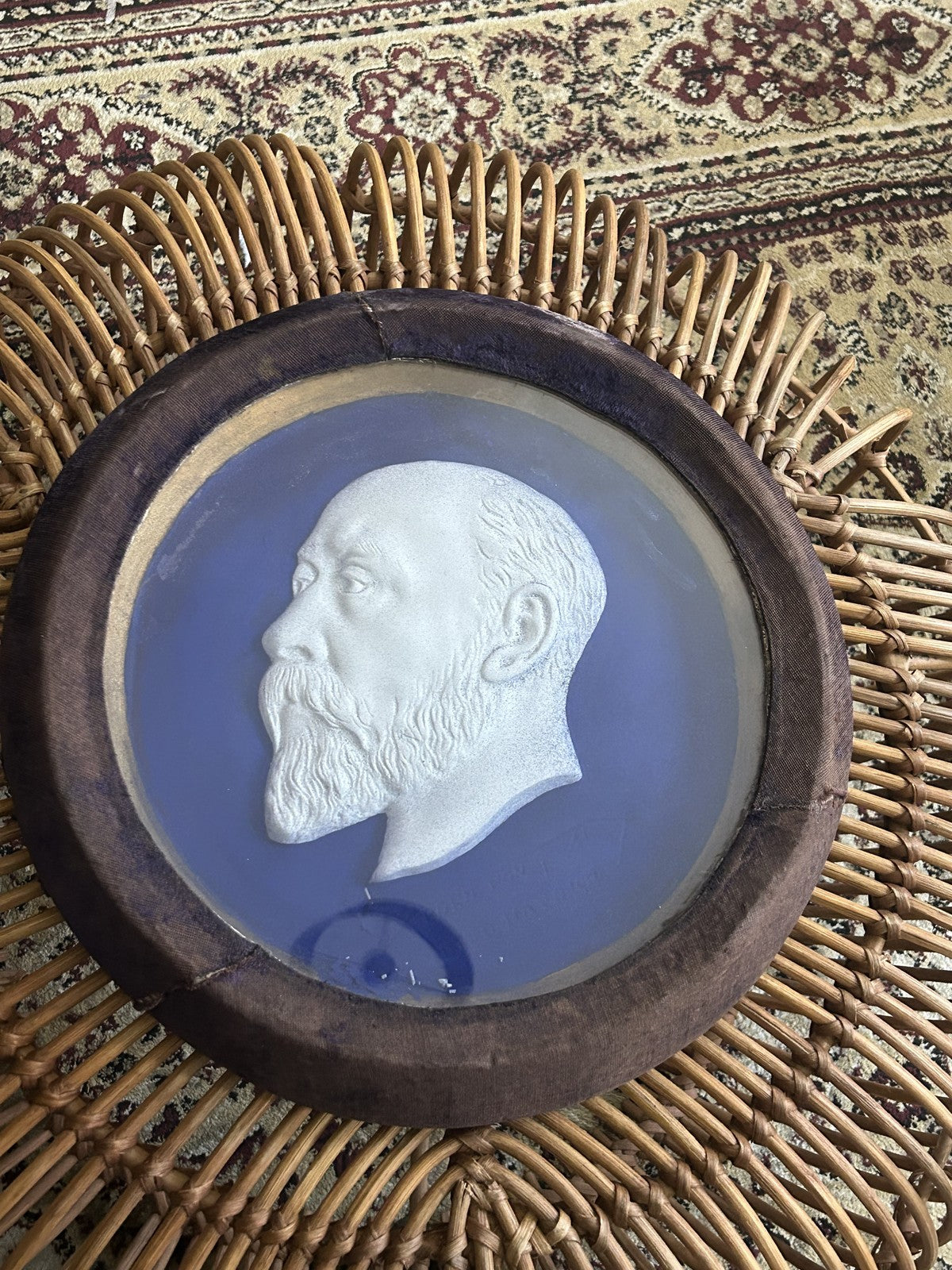 Antique Edward VII Blue Ground Relief Portrait Plaque, c.1910