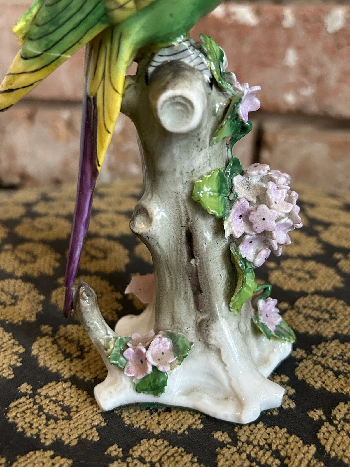 Capodimonte Porcelain Budgie Figure Flower Encrusted Stump Crowned N Repaired6