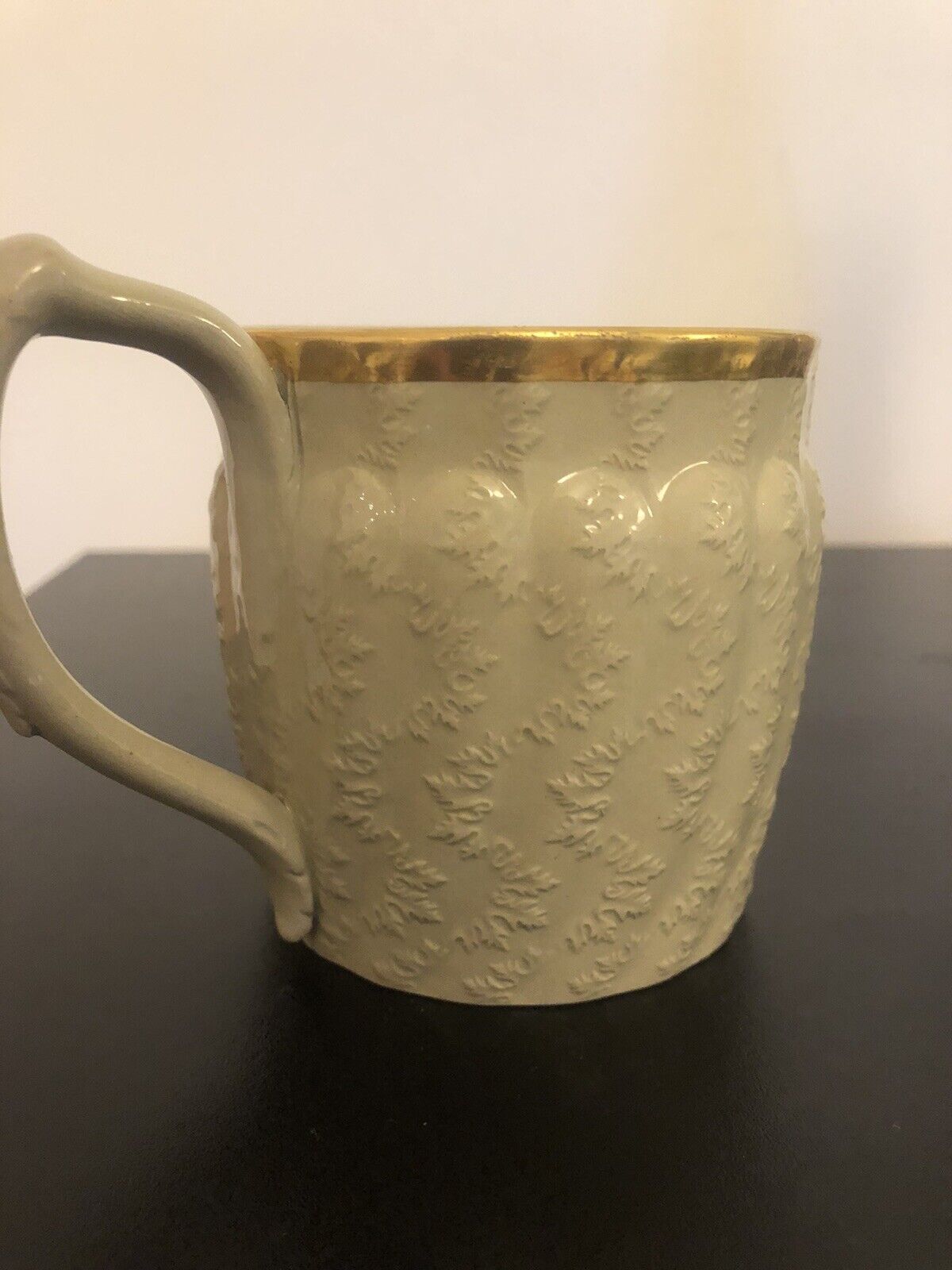 Wedgwood drabware 1830’s mug with gilt rim - “S.R Payne collection”