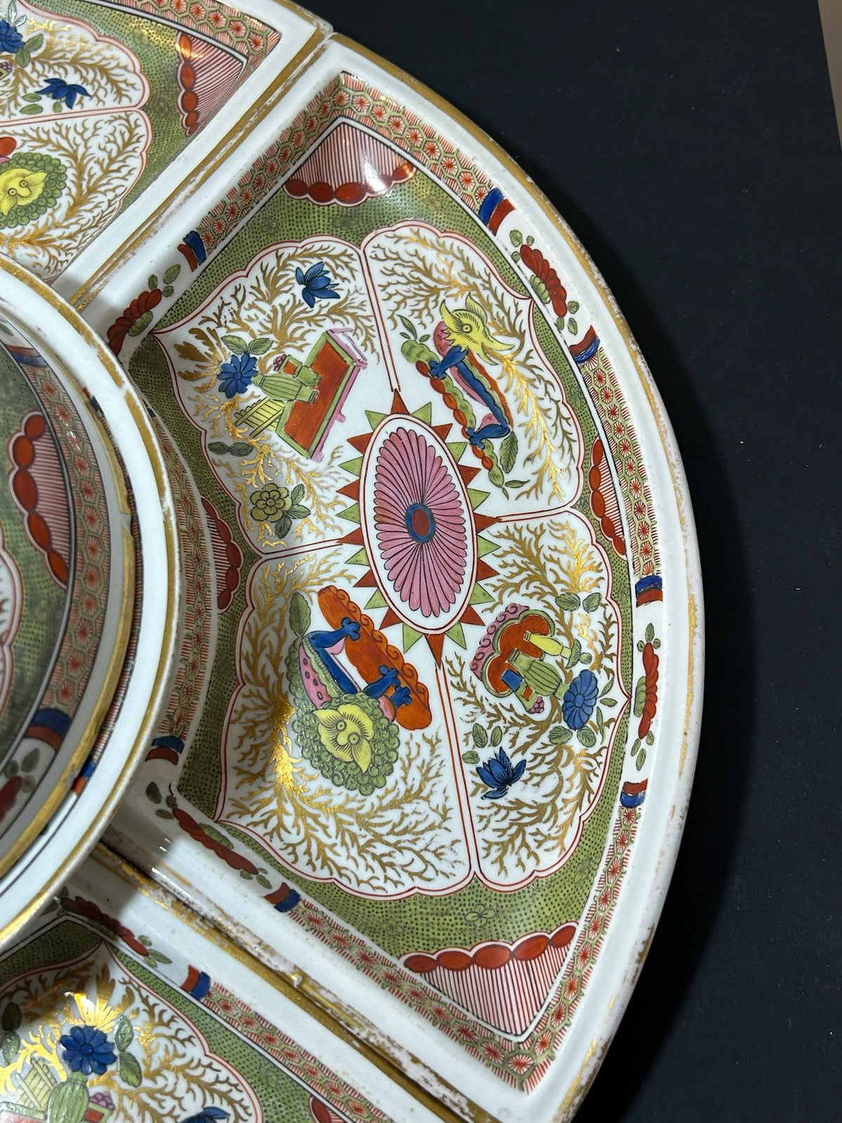 Antique Regency Supper Set Dragons in Compartments Covered Centre Quadrants AF4