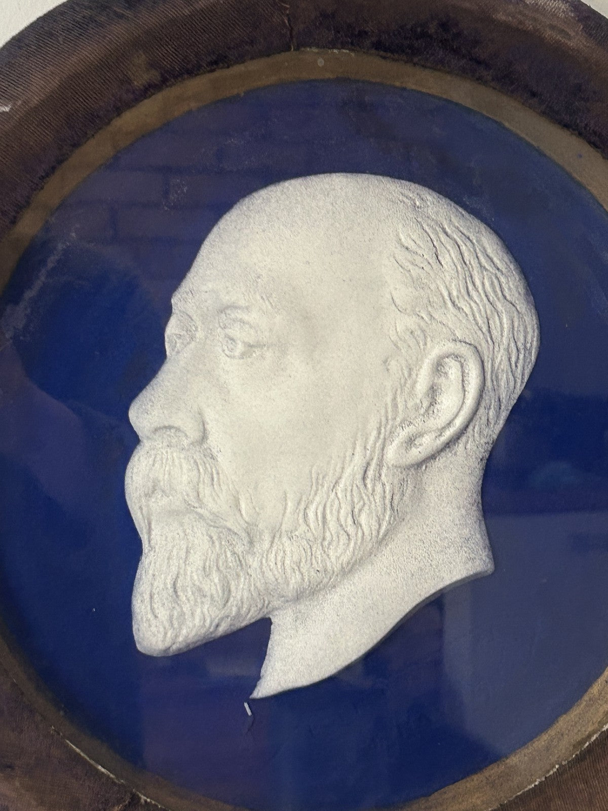 Antique Edward VII Blue Ground Relief Portrait Plaque, c.1910