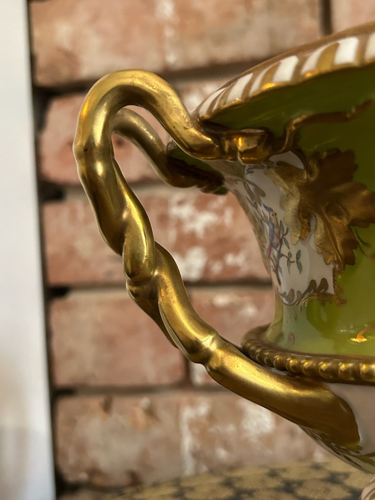 Dresden Porcelain Twin Handled Campana Urn Green Gilt Floral Reserves Plinth6