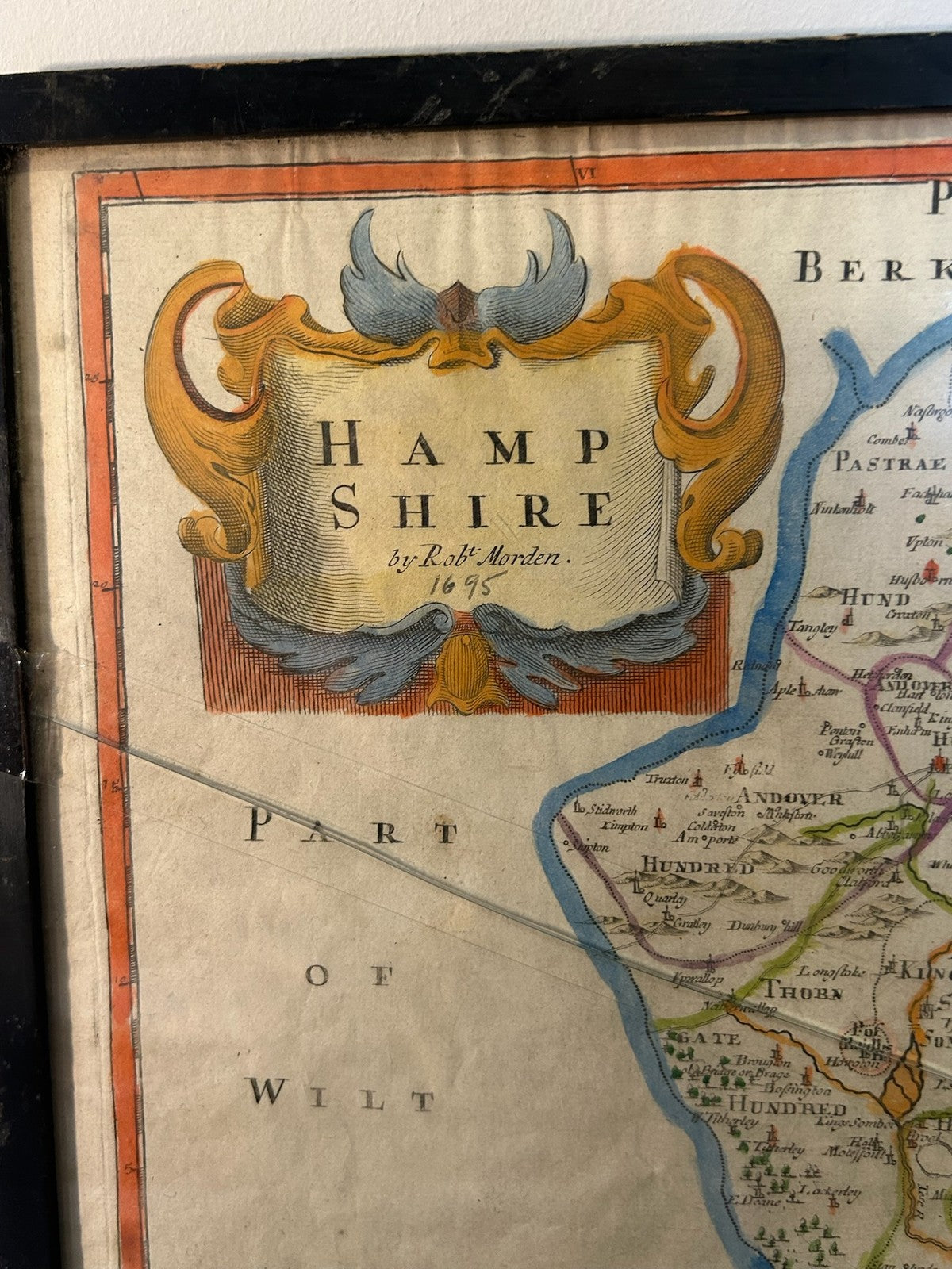 Antique Hampshire Map Robert Morden 1695 Camden Britannia Hand Coloured Framed1