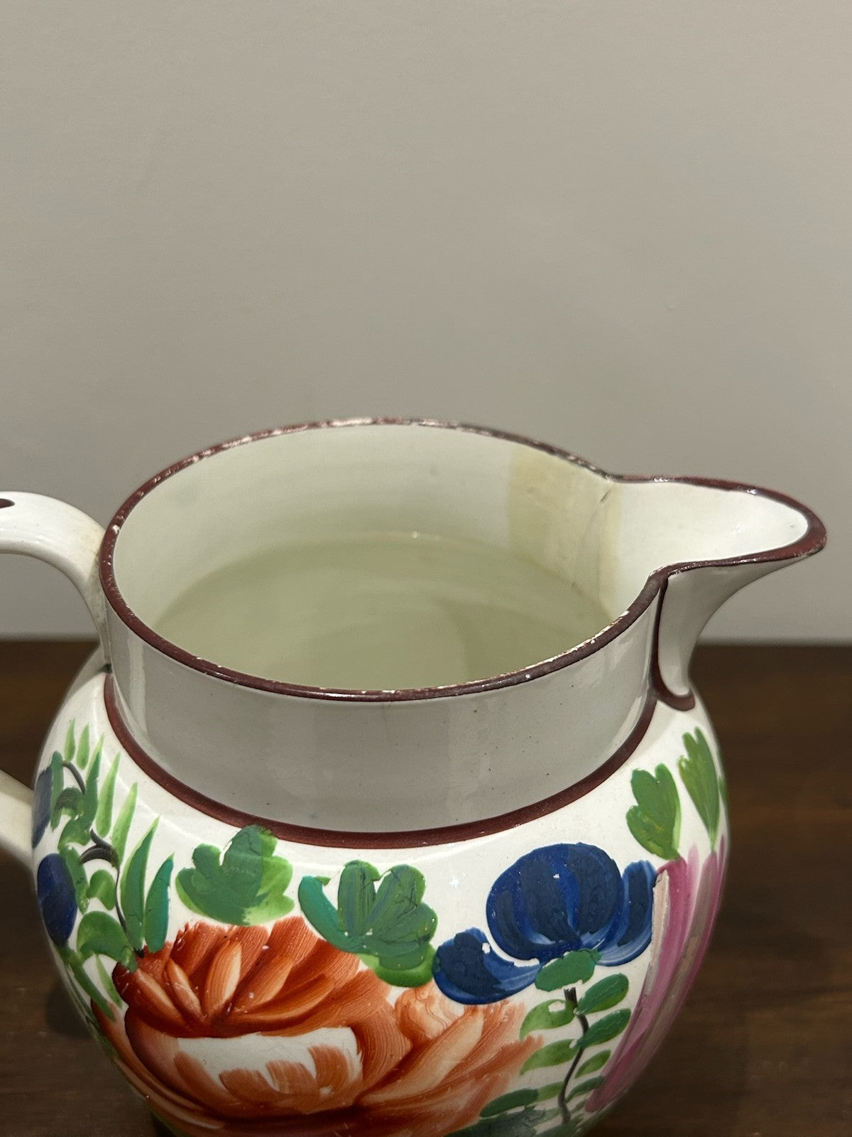 Georgian Pearlware Jug Hand Painted Enamel Orange Roses c.18201