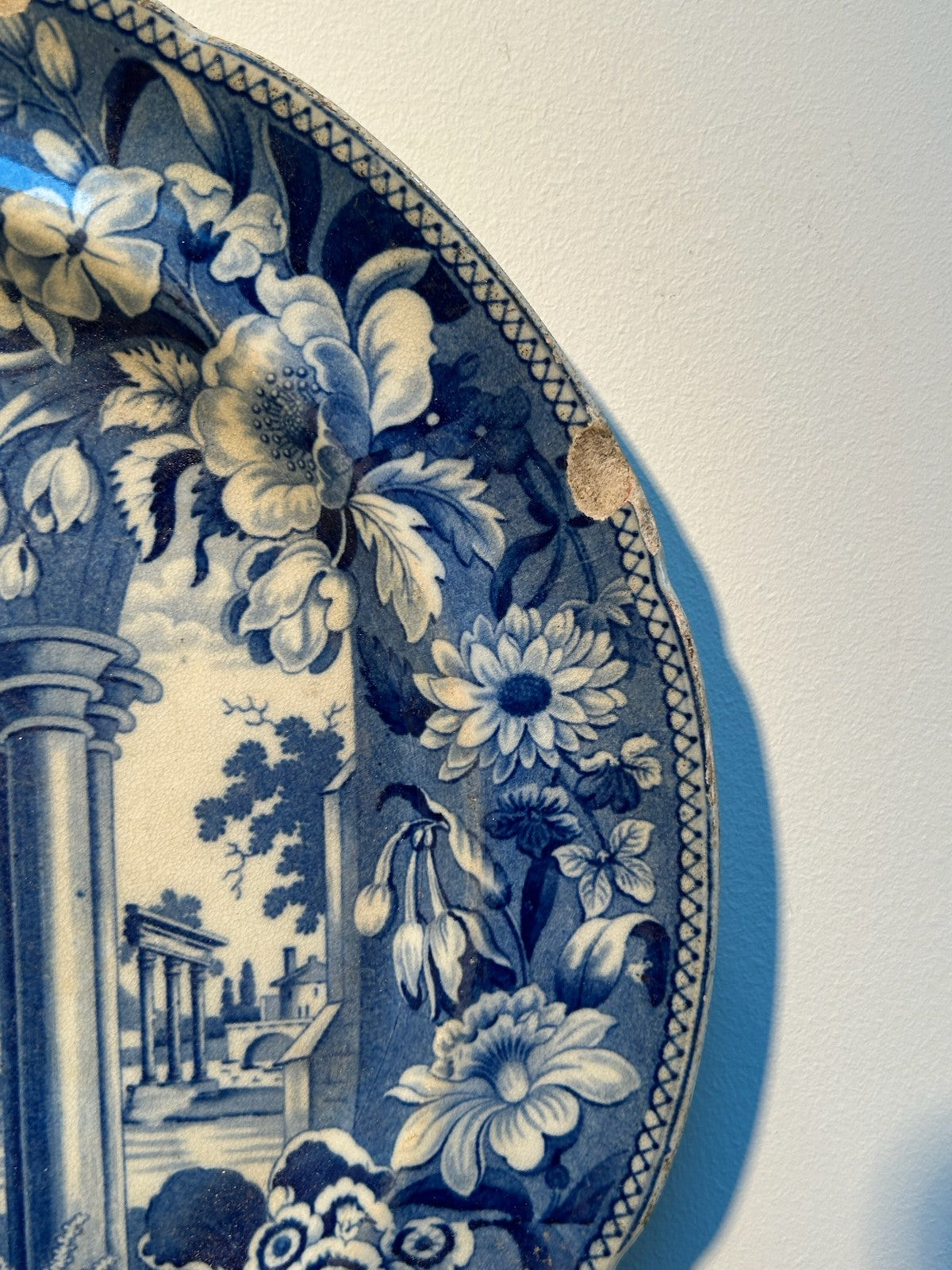 Antique Staffordshire Blue White Plate Tivoli Pattern Marked c1820 Transferware4