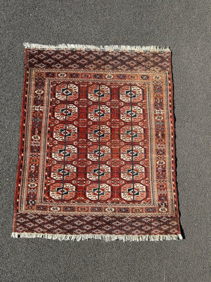 Antique Tekke Turkmen Rug Hand Knotted Wool Bokhara Gul Early 20thC 110x130cm