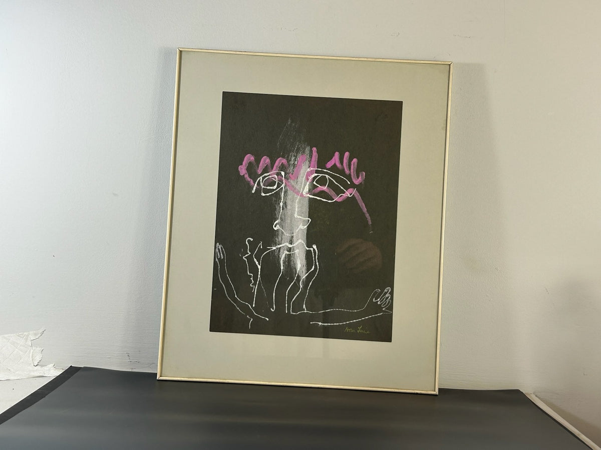 Nan Lurie Original Signed Mixed Media Figure Black Paper Pink White WPA Artist3