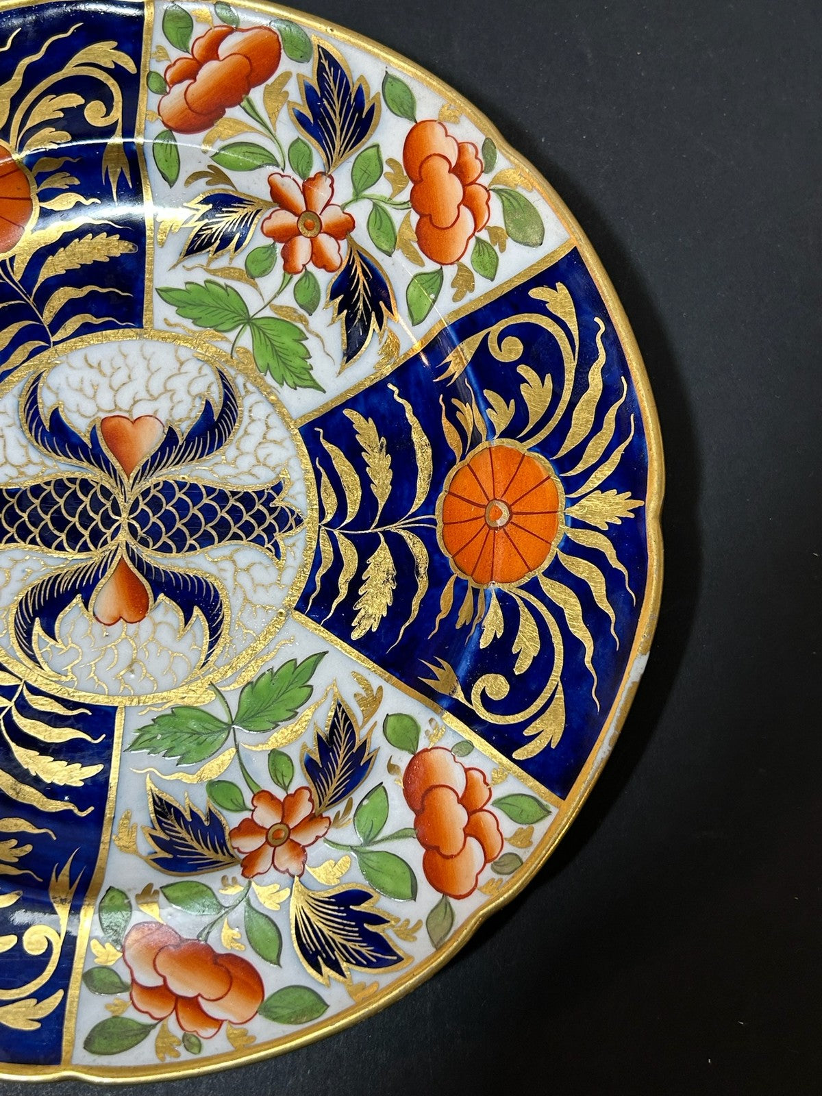 Antique English Porcelain Imari Plate Old Japan Pattern Cobalt Gilt 20cm2