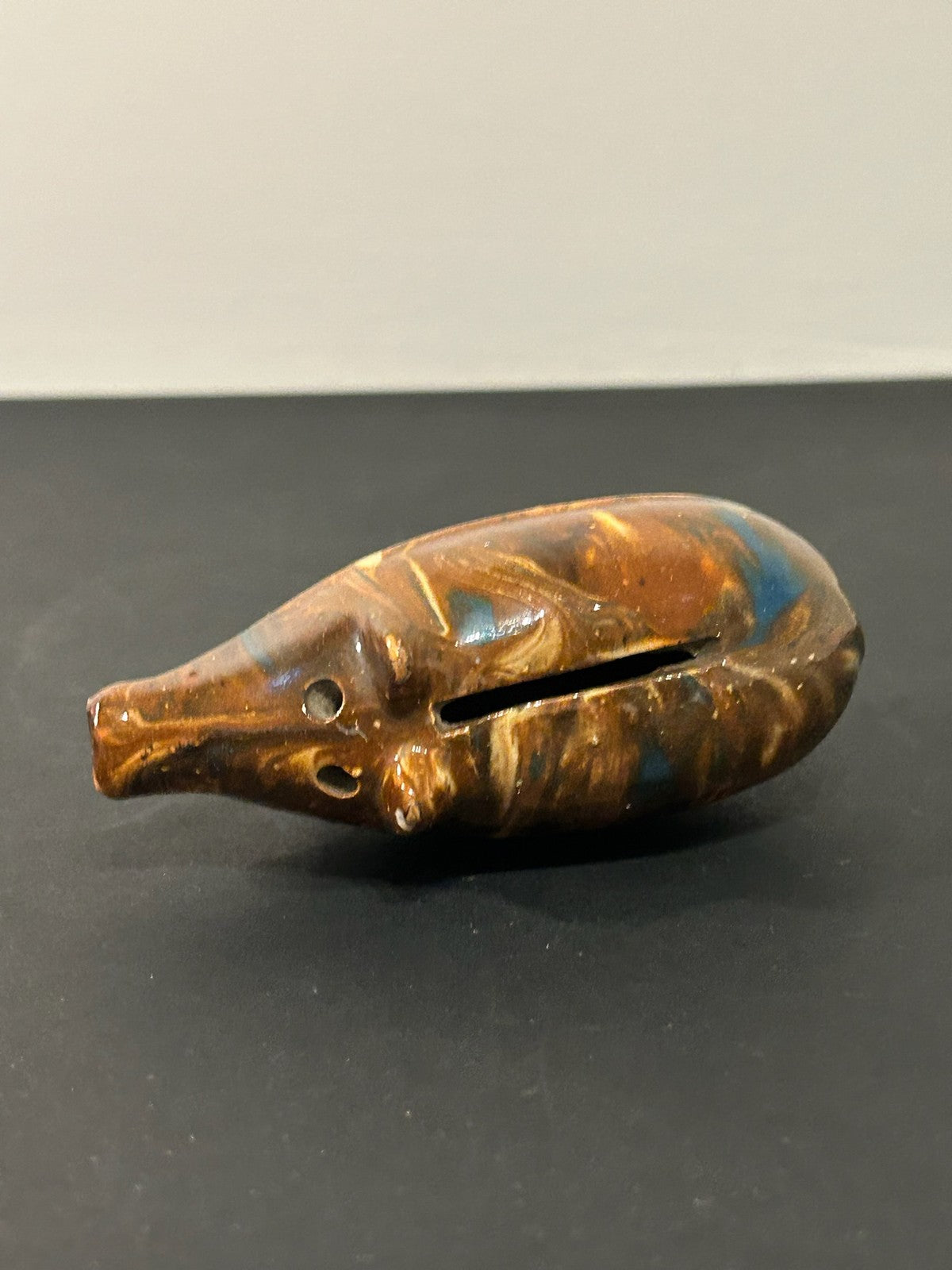 Antique 19th Century Slipware Pig Money Box Trailed Slip Earthenware Folk 11cm9