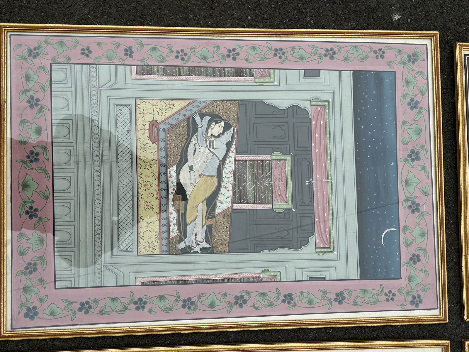 Set of 4 Framed Indian Paintings on Silk Vintage 1970s Love Scenes Large4
