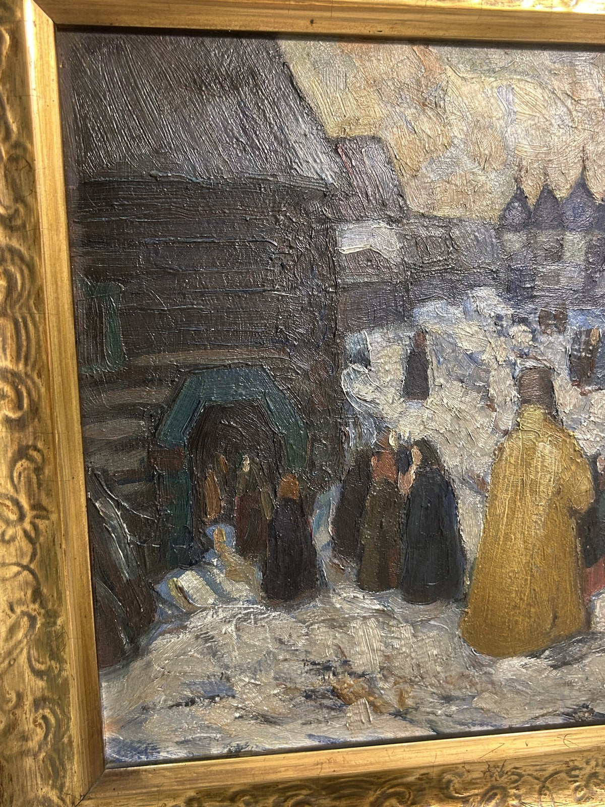 Antique Oil Painting "Going to Church" Russian Scene — Rasumov1