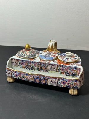 Antique Masons Patent Ironstone Imari Inkstand Desk Stand Paw Feet c1820 A/F