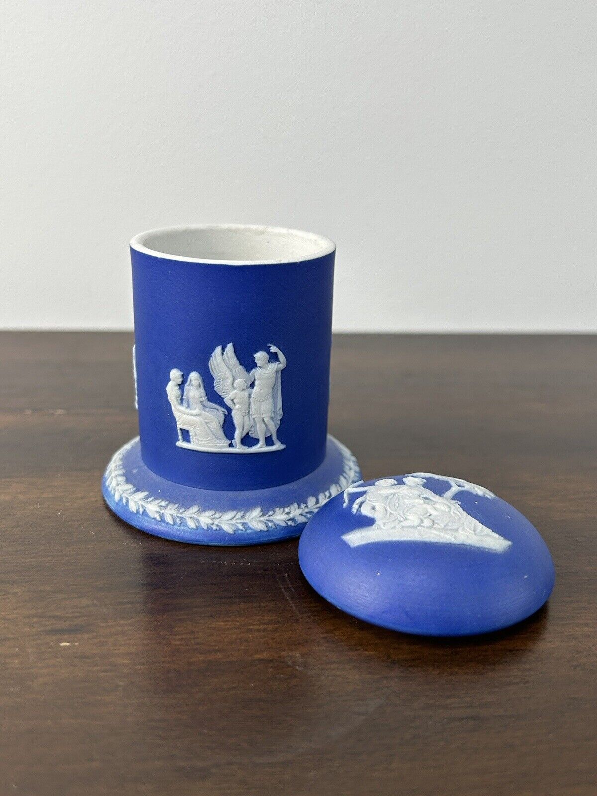 Wedgwood Blue Jasperware Match Box Lidded Container Blue