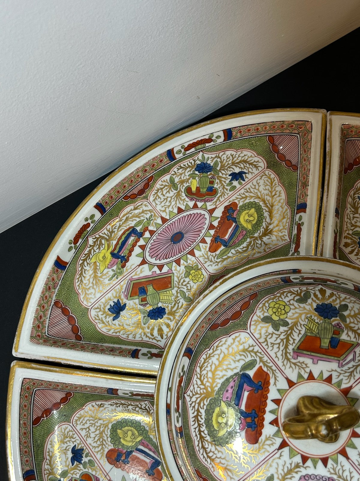 Antique Regency Supper Set Dragons in Compartments Covered Centre Quadrants AF6