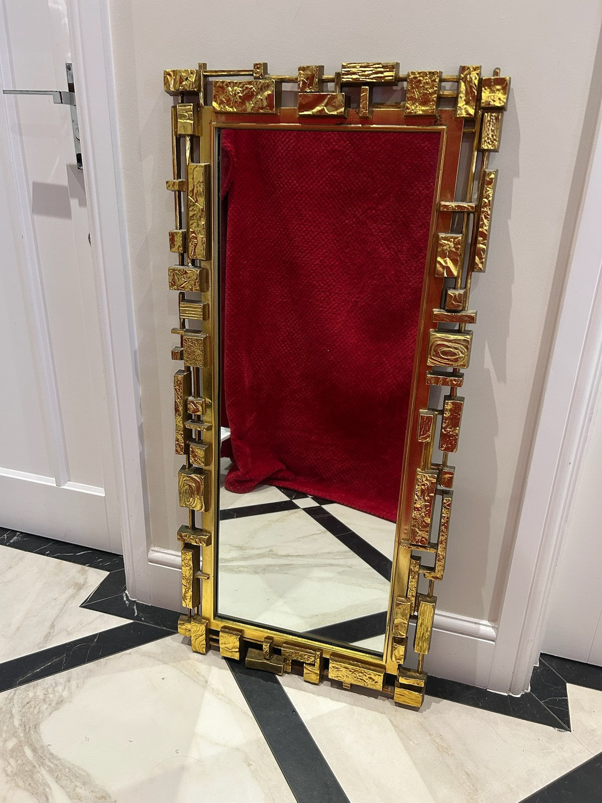 1970s Brutalist Mirror Syroco USA Mid Century Modern Hollywood Regency 106cm3